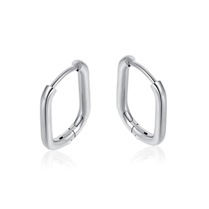 Minimalist silver geometric rectangular drop earrings with polished metallic finish