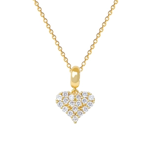Elegante goldene Herz-Halskette mit funkelnden Kristallen auf weißem Hintergrund