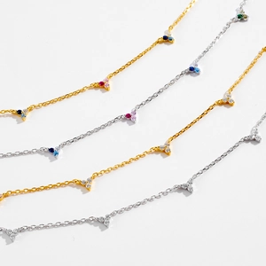 Elegant S925 sterling silver long chain necklaces featuring multi-color stone pendants