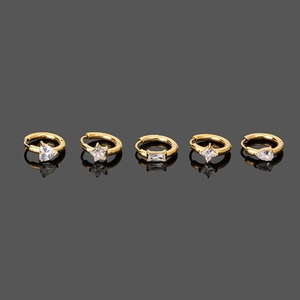 Gold stainless steel hoop earring set with heart, star, and geometric zircon stones