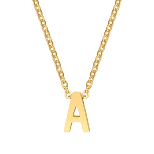 Collar de acero inoxidable chapado en oro con un colgante minimalista de la letra A