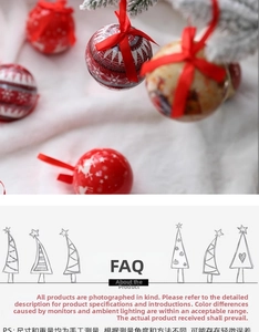 Detailed view of red and cream Christmas baubles with reindeer and snowflake patterns