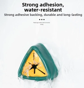 Waterproof wall-mounted triangle towel holder showing strong adhesion under running water