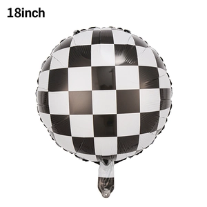Detail of 18 inch racing flag balloon with black and white checkered aluminum foil pattern