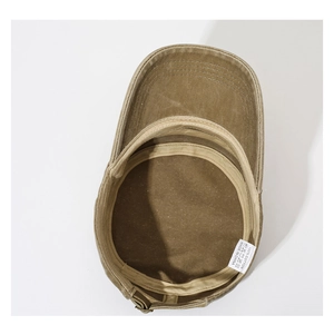 Detail view of khaki military cap internal 100% cotton material and stitching