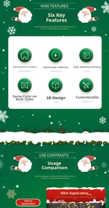 Detail of 3D Santa glass stickers showing double-sided color and static cling features