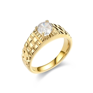 Titanium steel ring with micro-pave zircon in vintage 18K gold luxury watch band style