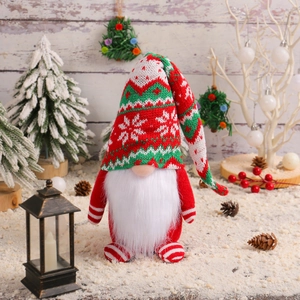 Christmas Gnome Doll Knitted Long Hat Snowflake Pattern Faceless Plush Tabletop Ornament Holiday Party Decoration