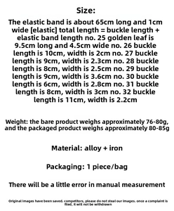 Detailed size guide for gold elastic metal waist chain belt showing exact dimensions