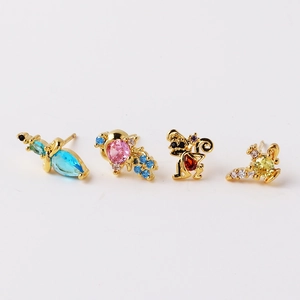 Cartoon Animal Princess Stud Earrings With Colorful Zircon Inlaid Alloy Metal Fashion Jewelry For Women Girls Elegant Gift