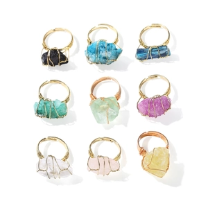 Set de 9 anillos de piedra natural de colores con alambre de cobre hecho a mano para mujer