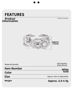 Detailed specs of S925 sterling silver multi-layer rose ring with cubic zirconia stones