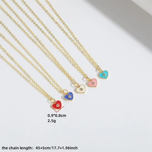 French vintage style heart pendant necklace in five colors with golden chain and sizes