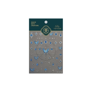 Gothic blue butterfly and silver star moon nail decals M-570 for manicure art