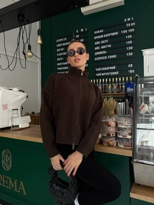 Damen Strickjacke Mit Reißverschluss Baumwolle Polyester Mischung Einfarbig Langarm Stehkragen Lockere Passform Lässig