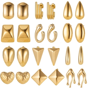 Stainless Steel Geometric Stud Earrings For Women Modern Polished Teardrop Heart Triangle Gold Silver Plated Jewelry