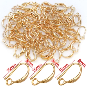 Detail view of 15mm gold plated ear hooks for DIY jewelry making with dimensions