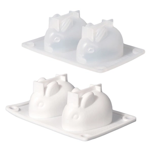 Dual-texture rabbit silicone mold with white and translucent frost for DIY jelly and candle