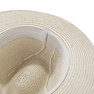 Straw Panama hat with internal adjustable drawstring and white sweatband feature