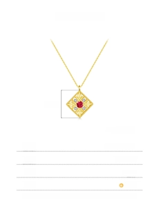 Detailed specs of S925 silver vintage hollow square necklace with red stone