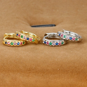 Rainbow hoop earrings set with 18K gold plating and colorful zirconia stones