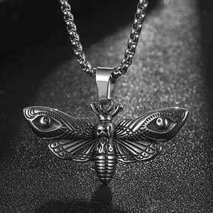Polished stainless steel death's-head hawkmoth necklace with skull design for Halloween