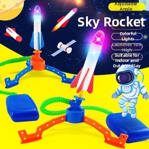 Adjustable dual rocket launcher set for kids with foam LED rockets and air pumps