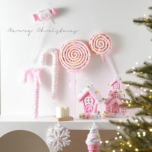 Pink Pastel Candy Theme Christmas Hanging Ornaments Foam Lollipop Gingerbread House Candy Cane Tree Decorations Props
