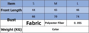 Size chart for backless knit top detailing length and bust measurements in S, M, L