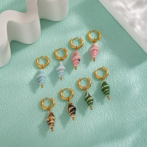 Ceramic conch hoop earrings set in four colors for luxury beach ocean vacation style