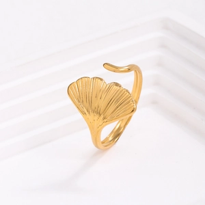 Minimalist Stainless Steel Ginkgo Leaf Open Ring For Women Adjustable Fashion Jewelry Gold Silver Plated Art Finger Ring