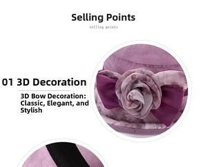 Détail d'un chapeau de soleil lilas avec fleur en mesh 3D et mousseline respirante