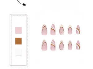 Detail of almond-shaped press-on nails with wave patterns and pearl accents in soft pink