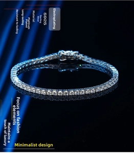 Detail of 2.5mm moissanite tennis bracelet in S925 sterling silver with platinum plating