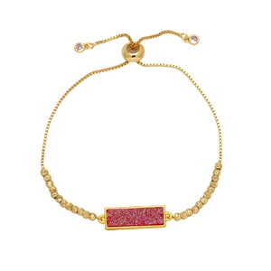 Minimalist 18k gold plated box chain bracelet with rectangular red gemstone charm