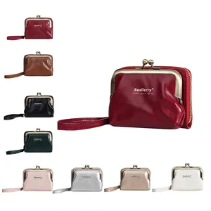 Baellerry lychee pattern leather card holder with zipper and buckle closure