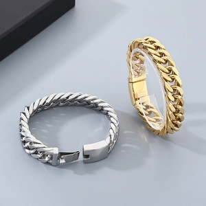 Polished 316L stainless steel Cuban link bracelets in silver and gold colors