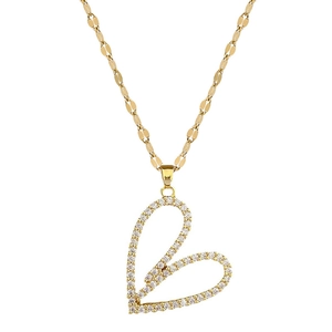 Collier luxe doré avec pendentif cœur en cristal étincelant pour soirée élégante