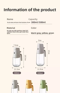 Detailed size chart of dual-use glass oil dispenser with 300ml and 500ml capacity options