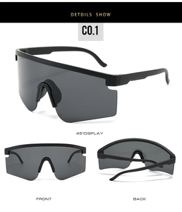 Three views showing matte black frame and grey lenses of cycling sports sunglasses