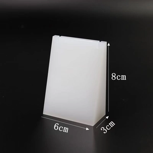 Detailed dimension view of matte white acrylic jewelry display stand measuring 8x6x3 cm