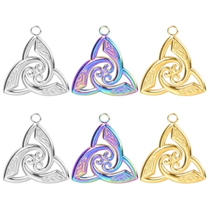 Celtic Knot Necklace Pendant Stainless Steel Triquetra Trinity Triskele Spiral Iridescent Rainbow Vintage Viking Nordic