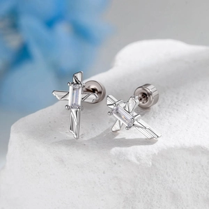 Cross Sword Zircon Ear Cartilage Bone Stud Titanium Steel Piercing Jewelry Screw Flat Back Punk Style For Men Women