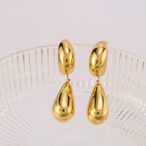 Double-layered 18K gold-plated stainless steel teardrop earrings for women