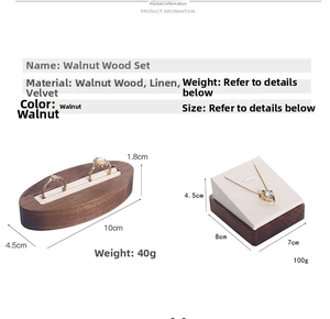 Detailed dimensions for walnut wood jewelry stand and ring holder with linen padding