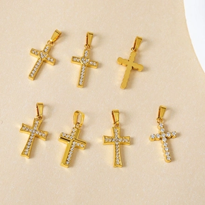 Stainless Steel Cross Pendant 18K Gold Plated Cubic Zirconia Heart Micro Pave Religious Fashion Jewelry For Women