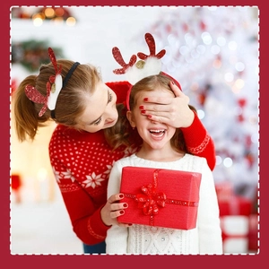 Weihnachts-Rentier-Geweih-Haarreif mit roten Pailletten und weißem Plüsch für Partys