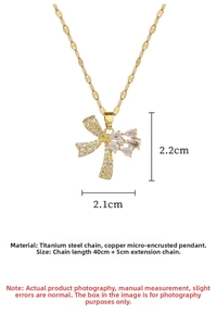 Detail of crystal butterfly pendant in titanium steel showing size 2.2cm and 40cm chain