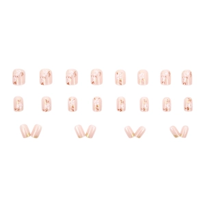 Kit de 24 faux ongles courts rose poudré avec motifs floraux blancs et finition brillante