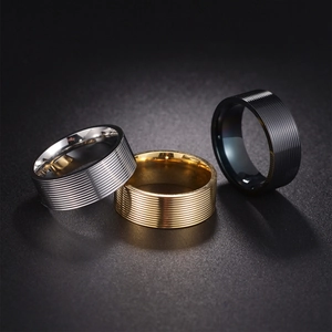 Men Stainless Steel Band Ring Grooved Ribbed Texture Polished Edge Fashion Jewelry For Men